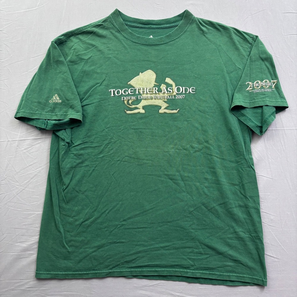 Adidas Notre Dame Football 2007 The Shirt Together As One Green Graphic Tee XL
